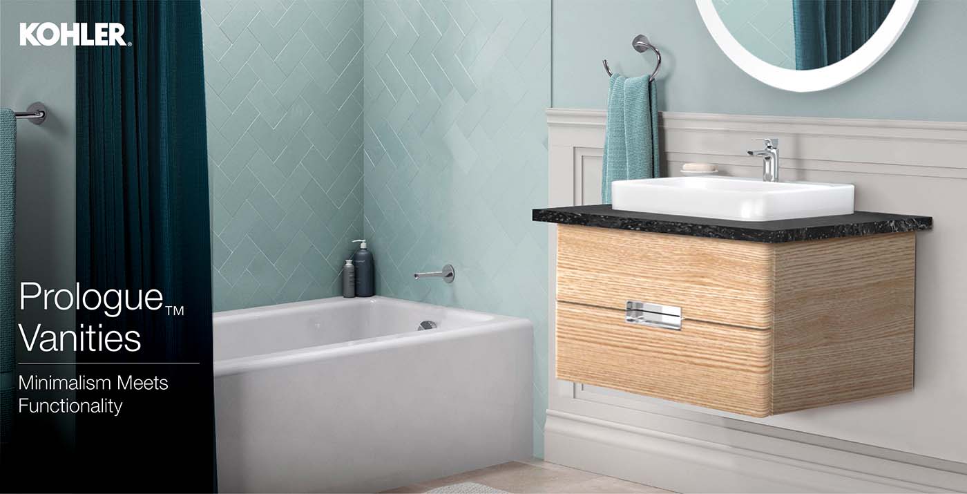 What are some space-saving storage solutions for a small bathroom? Prologue-vanity-cate-banner-11n